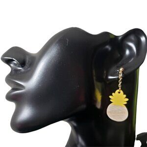 Womens Yellow Wooden Pineapple Post Dangle Earrings Wood Casual Party Jewelry